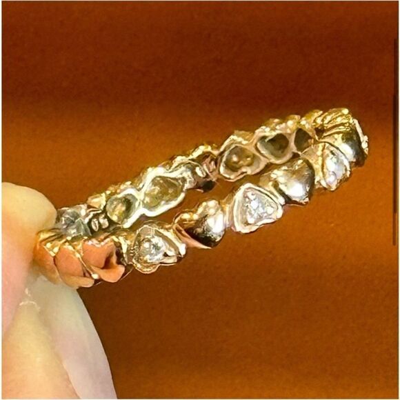 ETERNITY BAND RING HEARTS 18K GOLD & DIAMONDS ROSE GOLD STACK WEDDING LOVE 2.8mm - Picture 1 of 12